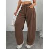 imageATHMILE Barrel Sweatpants Women Fall Fashion Wide Leg Pants 2025 Baggy Lounge Comfy Flowy Sweat Pants with PocketsCoffee