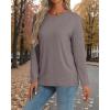 imageATHMILE Womens Long Sleeve Shirts Loose Fitted Crewneck Basic Tops Casual Outfits Fall Clothes 2025Coffee Purple