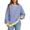 imageATHMILE Womens Striped Oversized Sweatshirt Long Sleeve Shirts for Women Crewneck Hoodies Casual Pullover Top Y2K TopsBlue White