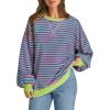 imageATHMILE Womens Striped Oversized Sweatshirt Long Sleeve Shirts for Women Crewneck Hoodies Casual Pullover Top Y2K TopsPink Green