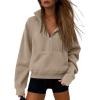 imageATHMILE Womens Sweatshirts Half Zip Cropped Pullover Fleece Quarter Zipper Hoodies 2025 Fall Fashion Outfits ClothesCoffeegrey