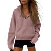 imageATHMILE Womens Sweatshirts Half Zip Cropped Pullover Fleece Quarter Zipper Hoodies 2025 Fall Fashion Outfits ClothesDarkpink