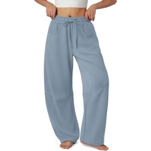 imageATHMILE Barrel Sweatpants Women Fall Fashion Wide Leg Pants 2025 Baggy Lounge Comfy Flowy Sweat Pants with PocketsDusty Blue