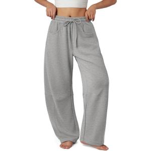 imageATHMILE Barrel Sweatpants Women Fall Fashion Wide Leg Pants 2025 Baggy Lounge Comfy Flowy Sweat Pants with PocketsGrey