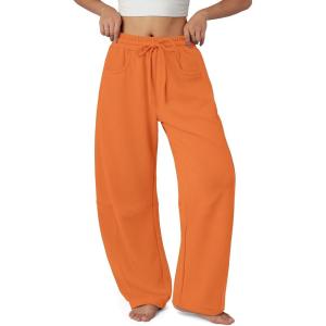 imageATHMILE Barrel Sweatpants Women Fall Fashion Wide Leg Pants 2025 Baggy Lounge Comfy Flowy Sweat Pants with PocketsOrange