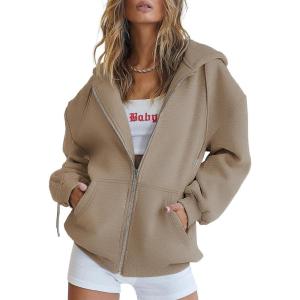 imageATHMILE Oversized Hoodies for Women Fall Sweatshirts Zip Up Hoodie Casual Jackets Y2k Fashion Outfits Winter Clothes 2025Coffeegrey