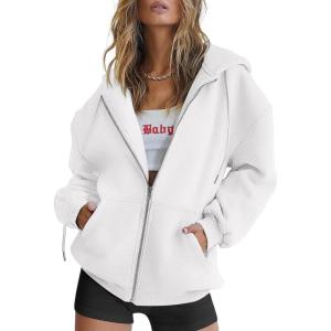 imageATHMILE Oversized Hoodies for Women Fall Sweatshirts Zip Up Hoodie Casual Jackets Y2k Fashion Outfits Winter Clothes 2025White