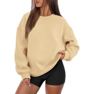 imageATHMILE Oversized Sweatshirt for Women Crewneck Fleece Long Sleeve Pullover Hoodies Tops Fall Fashion Outfits Clothes 2025Apricot