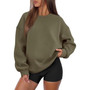 imageATHMILE Oversized Sweatshirt for Women Crewneck Fleece Long Sleeve Pullover Hoodies Tops Fall Fashion Outfits Clothes 2025Armygreen