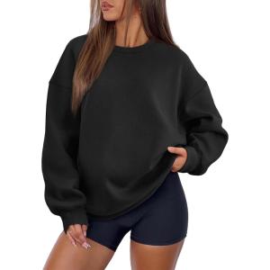 imageATHMILE Oversized Sweatshirt for Women Crewneck Fleece Long Sleeve Pullover Hoodies Tops Fall Fashion Outfits Clothes 2025Black