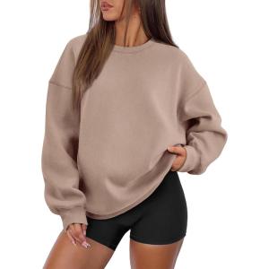 imageATHMILE Oversized Sweatshirt for Women Crewneck Fleece Long Sleeve Pullover Hoodies Tops Fall Fashion Outfits Clothes 2025Coffeegrey