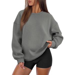 imageATHMILE Oversized Sweatshirt for Women Crewneck Fleece Long Sleeve Pullover Hoodies Tops Fall Fashion Outfits Clothes 2025Dark Grey