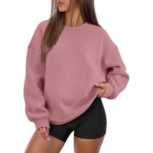 imageATHMILE Oversized Sweatshirt for Women Crewneck Fleece Long Sleeve Pullover Hoodies Tops Fall Fashion Outfits Clothes 2025Deep Pink