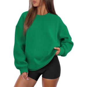 imageATHMILE Oversized Sweatshirt for Women Crewneck Fleece Long Sleeve Pullover Hoodies Tops Fall Fashion Outfits Clothes 2025Grass Green