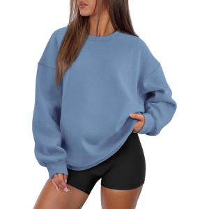 imageATHMILE Oversized Sweatshirt for Women Crewneck Fleece Long Sleeve Pullover Hoodies Tops Fall Fashion Outfits Clothes 2025Greyblue