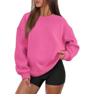 imageATHMILE Oversized Sweatshirt for Women Crewneck Fleece Long Sleeve Pullover Hoodies Tops Fall Fashion Outfits Clothes 2025Hot Pink