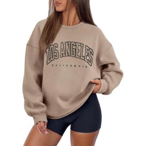 imageATHMILE Oversized Sweatshirt for Women Crewneck Fleece Long Sleeve Pullover Hoodies Tops Fall Fashion Outfits Clothes 2025Lacoffeegrey