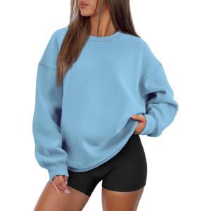 imageATHMILE Oversized Sweatshirt for Women Crewneck Fleece Long Sleeve Pullover Hoodies Tops Fall Fashion Outfits Clothes 2025Lightblue