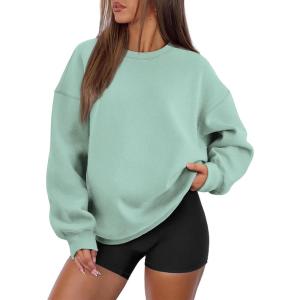 imageATHMILE Oversized Sweatshirt for Women Crewneck Fleece Long Sleeve Pullover Hoodies Tops Fall Fashion Outfits Clothes 2025Lightgreen