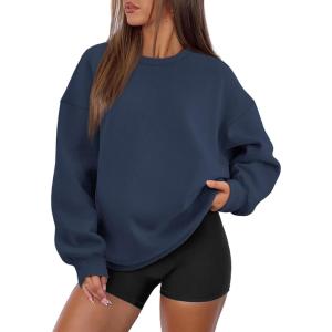 imageATHMILE Oversized Sweatshirt for Women Crewneck Fleece Long Sleeve Pullover Hoodies Tops Fall Fashion Outfits Clothes 2025Navy Blue