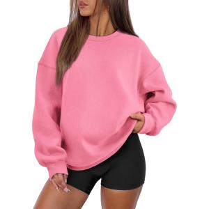 imageATHMILE Oversized Sweatshirt for Women Crewneck Fleece Long Sleeve Pullover Hoodies Tops Fall Fashion Outfits Clothes 2025Pink
