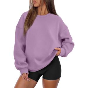 imageATHMILE Oversized Sweatshirt for Women Crewneck Fleece Long Sleeve Pullover Hoodies Tops Fall Fashion Outfits Clothes 2025Purple
