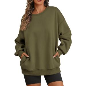 imageATHMILE Oversized Sweatshirt for Women Fall Fashion Long Sleeve Hoodies Fleece Pullover Tops Y2K Clothes with Side PocketsArmygreen