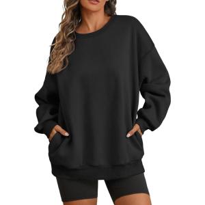 imageATHMILE Oversized Sweatshirt for Women Fall Fashion Long Sleeve Hoodies Fleece Pullover Tops Y2K Clothes with Side PocketsBlack