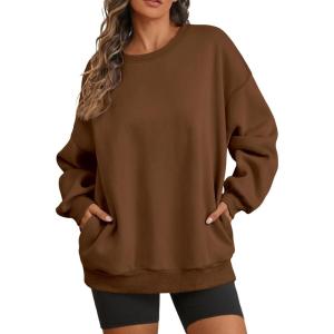 imageATHMILE Oversized Sweatshirt for Women Fall Fashion Long Sleeve Hoodies Fleece Pullover Tops Y2K Clothes with Side PocketsBrown