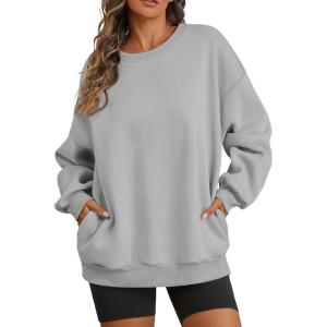 imageATHMILE Oversized Sweatshirt for Women Fall Fashion Long Sleeve Hoodies Fleece Pullover Tops Y2K Clothes with Side PocketsGrey
