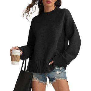 imageATHMILE Sweaters for Women 2025 Fall Fashion Outfits Long Sleeve Loose Casual Crewneck Ribbed Knit Pullover Winter ClothesBlack