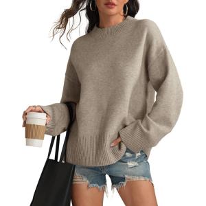 imageATHMILE Sweaters for Women 2025 Fall Fashion Outfits Long Sleeve Loose Casual Crewneck Ribbed Knit Pullover Winter ClothesCamel