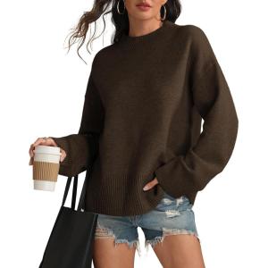 imageATHMILE Sweaters for Women 2025 Fall Fashion Outfits Long Sleeve Loose Casual Crewneck Ribbed Knit Pullover Winter ClothesCoffee