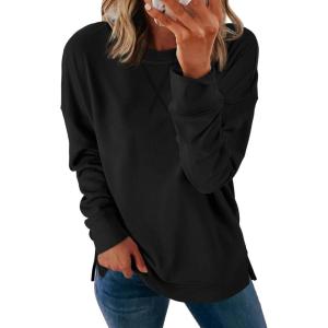 imageATHMILE Womens Casual Crew Neck Sweatshirt Loose Soft Long Sleeve Shirts Oversized Pullover Tops Fall OutfitsBlack