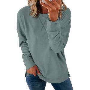 imageATHMILE Womens Casual Crew Neck Sweatshirt Loose Soft Long Sleeve Shirts Oversized Pullover Tops Fall OutfitsBlue