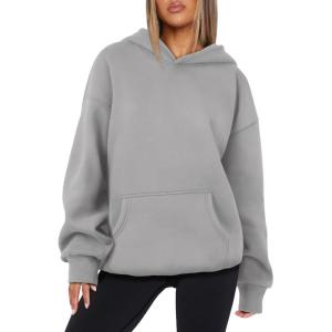 imageATHMILE Womens Oversized Hoodies Fleece Sweatshirts Long Sleeve Sweaters Pullover Fall Clothes with PocketLight Grey