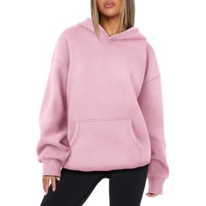 imageATHMILE Womens Oversized Hoodies Fleece Sweatshirts Long Sleeve Sweaters Pullover Fall Clothes with PocketLight Pink