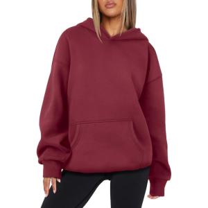 imageATHMILE Womens Oversized Hoodies Fleece Sweatshirts Long Sleeve Sweaters Pullover Fall Clothes with PocketWine Red