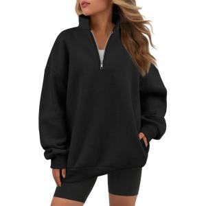 imageATHMILE Womens Oversized Sweatshirts Fall Fashion Hoodies Half Zip Fleece Pullover Long Sleeve Y2K Clothes with Side PocketsBlack