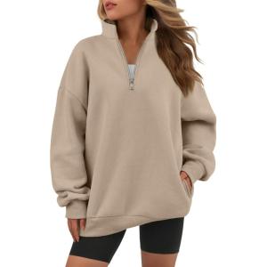 imageATHMILE Womens Oversized Sweatshirts Fall Fashion Hoodies Half Zip Fleece Pullover Long Sleeve Y2K Clothes with Side PocketsCoffeegrey