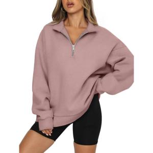 imageATHMILE Womens Oversized Sweatshirts Fall Fashion Hoodies Half Zip Fleece Pullover Long Sleeve Y2K Clothes with Side PocketsDarkpink