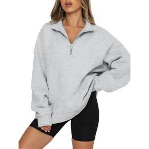 imageATHMILE Womens Oversized Sweatshirts Fall Fashion Hoodies Half Zip Fleece Pullover Long Sleeve Y2K Clothes with Side PocketsGrey