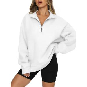 imageATHMILE Womens Oversized Sweatshirts Fall Fashion Hoodies Half Zip Fleece Pullover Long Sleeve Y2K Clothes with Side PocketsWhite