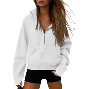 imageATHMILE Womens Sweatshirts Half Zip Cropped Pullover Fleece Quarter Zipper Hoodies 2025 Fall Fashion Outfits ClothesWhite