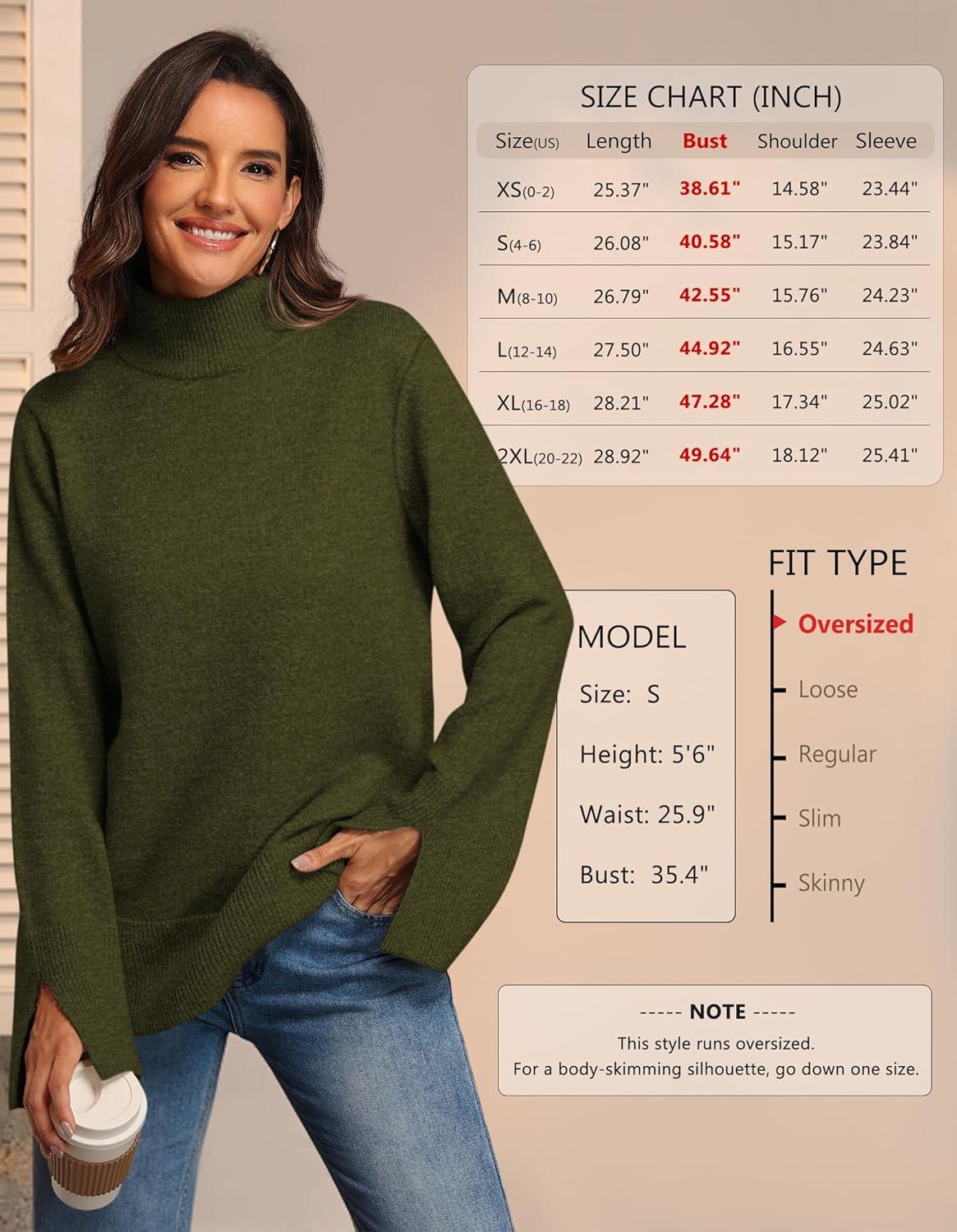 imageATHMILE Fall Fashion Sweaters for Women Turtleneck Long Sleeve Casual Loose Knit Pullover Tops Winter Clothes 2025Army Green