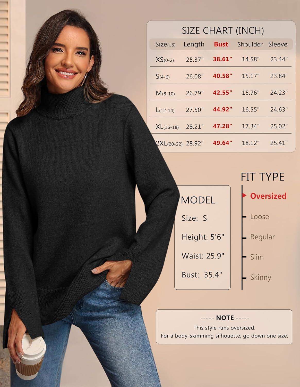 imageATHMILE Fall Fashion Sweaters for Women Turtleneck Long Sleeve Casual Loose Knit Pullover Tops Winter Clothes 2025Black