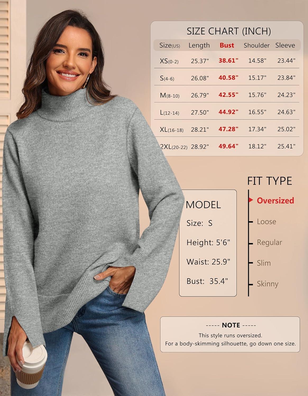 imageATHMILE Fall Fashion Sweaters for Women Turtleneck Long Sleeve Casual Loose Knit Pullover Tops Winter Clothes 2025Grey