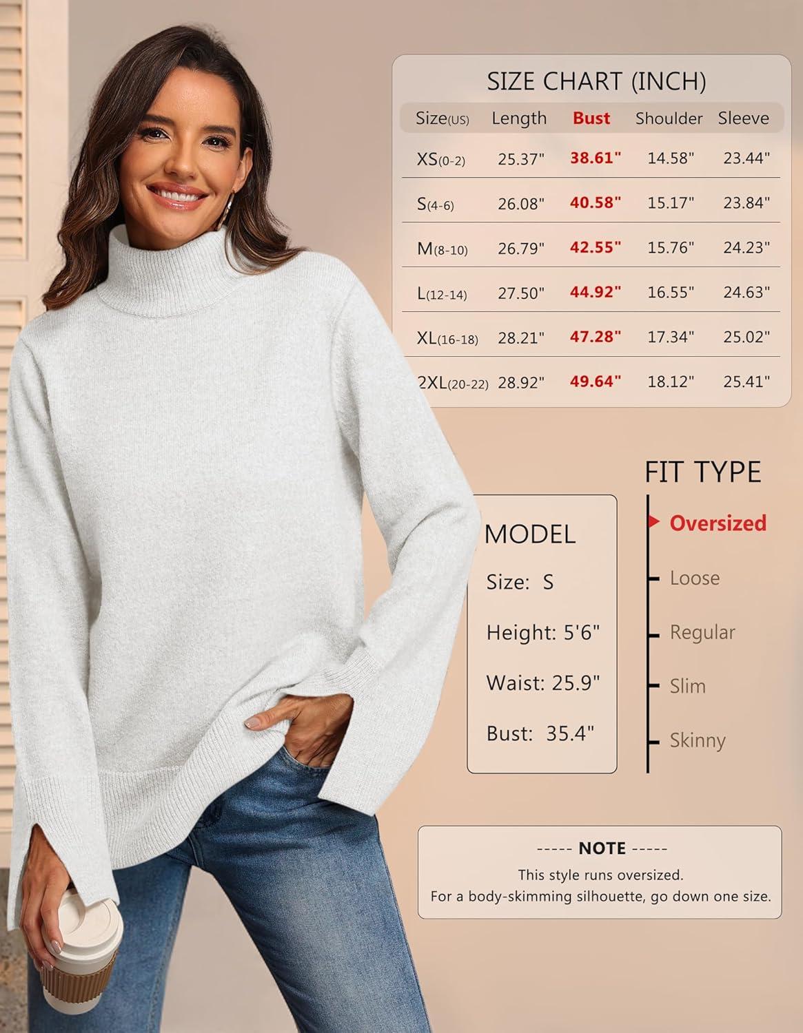 imageATHMILE Fall Fashion Sweaters for Women Turtleneck Long Sleeve Casual Loose Knit Pullover Tops Winter Clothes 2025White