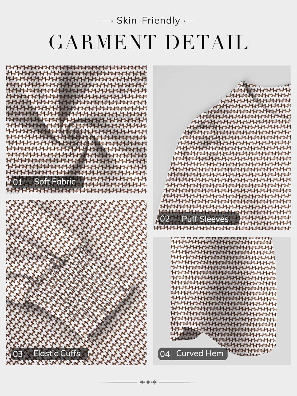 imageATHMILE Fall Long Sleeve Shirts for Women Business Casual Crewneck Tops Dressy Blouses with Smocked Cuffs Teacher OutfitsKhaki Stripe