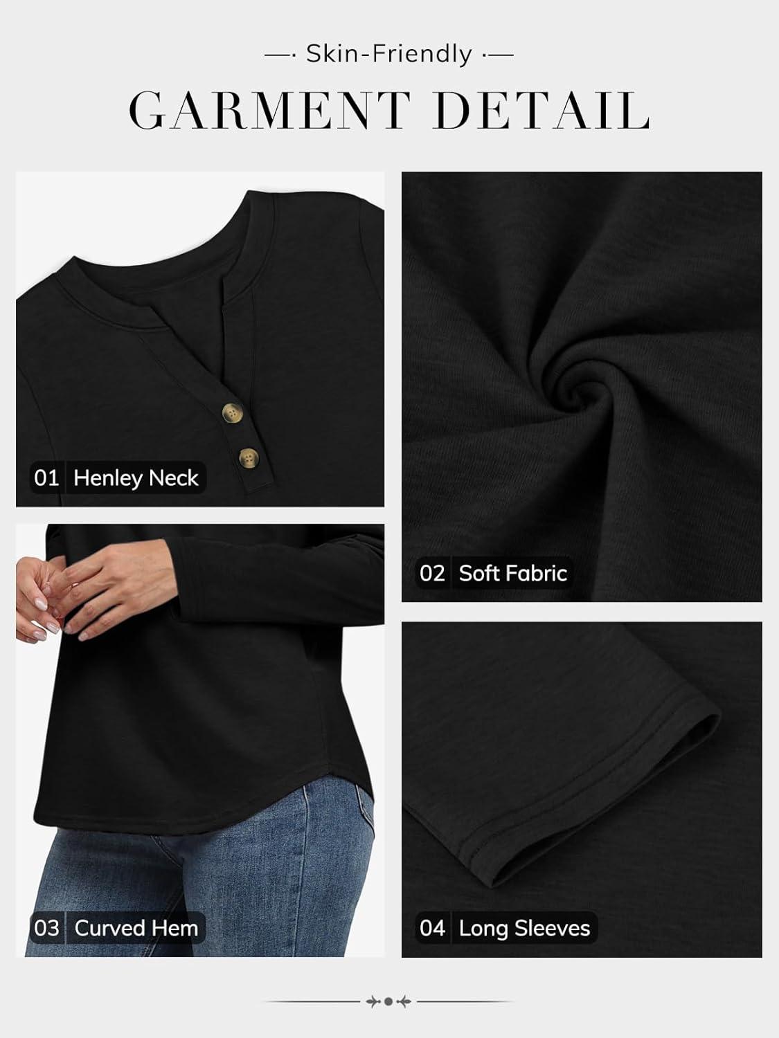 imageATHMILE Long Sleeve Shirts for Women 2025 Fall Outfits Henley Dressy Casual Tops Trendy Blouses Cute TShirts Fashion ClothesBlack
